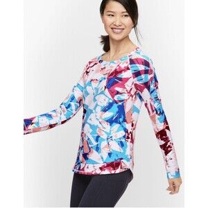 T By Talbots Women’s COZY CRUSH Pullover Sweatshirt UPF 50 Boxy Sweater Floral L
